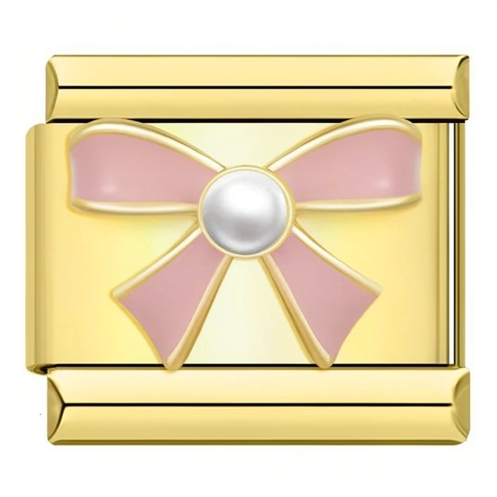 Charm moño rosa dorado