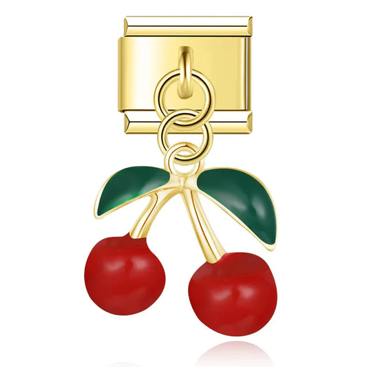 Charm colgante cerezas doradas